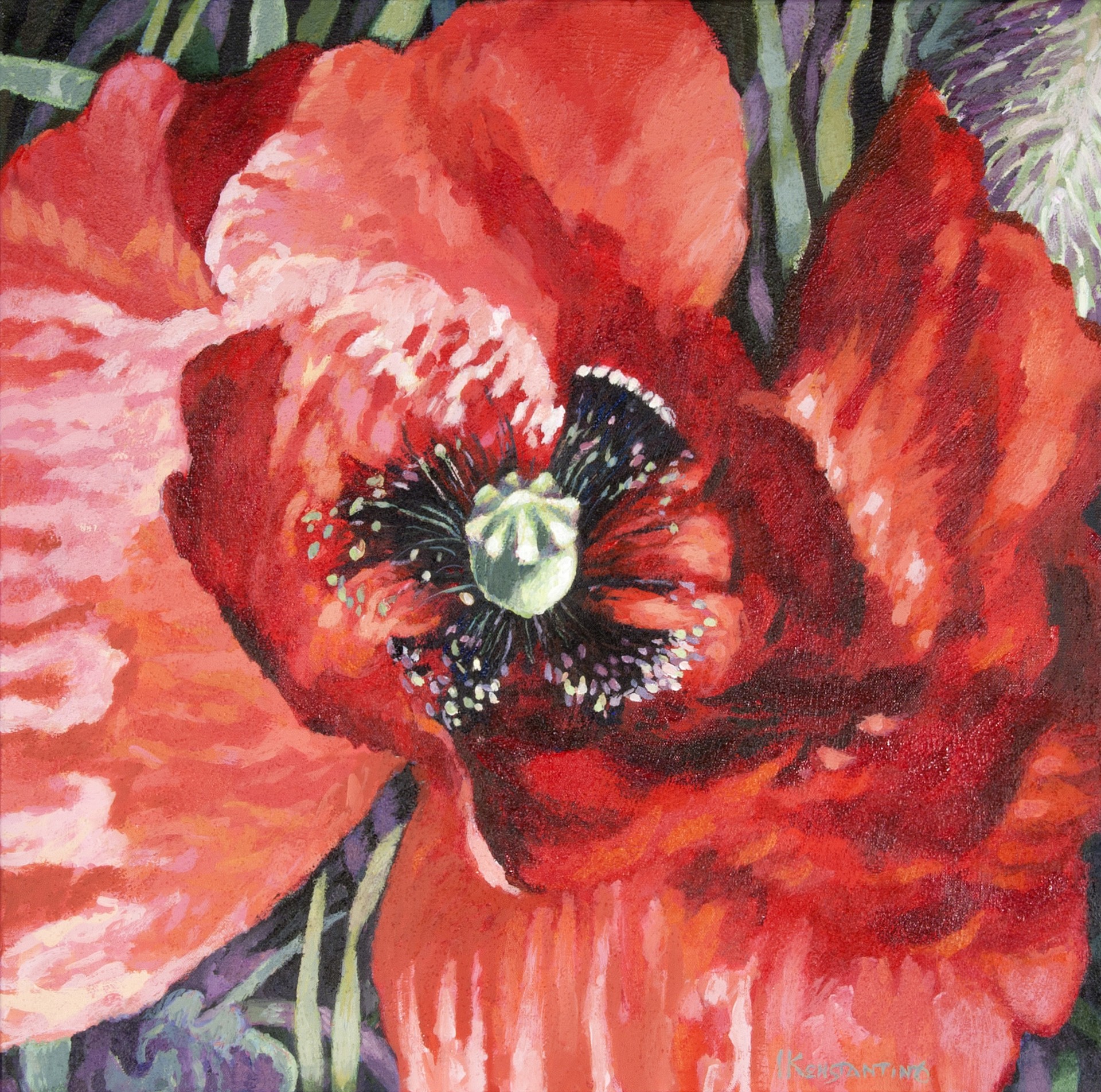 Poppy V, acrylic on canvas,60x60 cm.