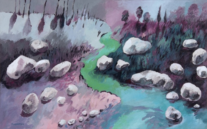 River rocks, acrylic on canvas, 100x100cm.