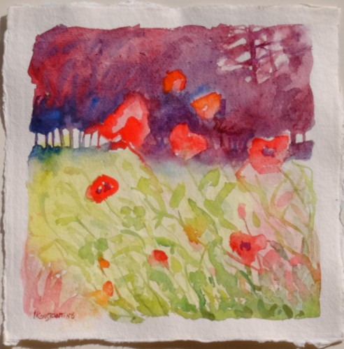 Red flowers, handmade paper, 20x20cm