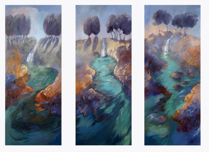 Triptych, River Sources I,II,IIΙ, acrylic on linen canvas, 80 X 200 cm.