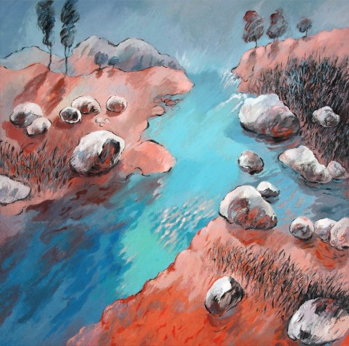 Βράχια ποταμού Ι, ακρυλικό σε λινό μουσαμά , 1 Χ 1μ